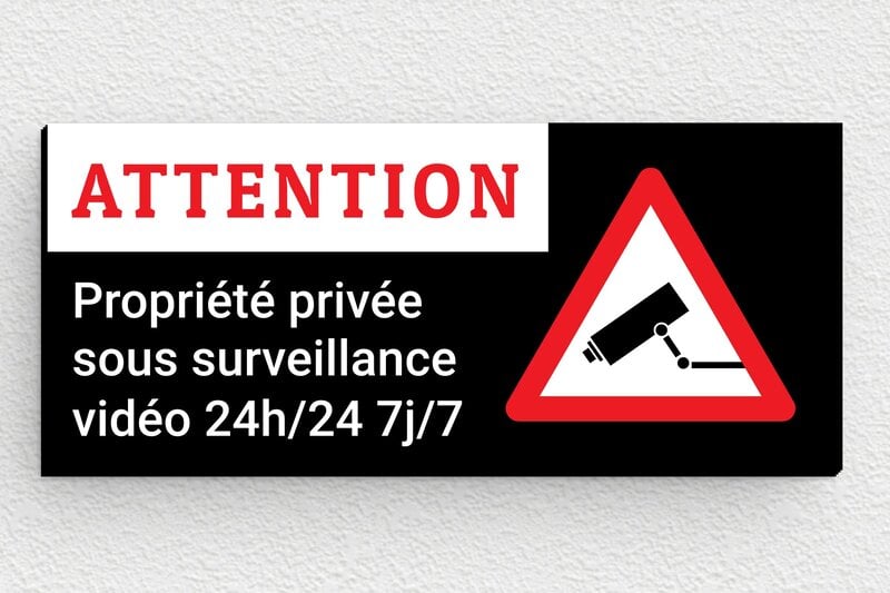 Panneau vidéo surveillance pour propriété privée - Petite plaque attention propriété sous surveillance vidéo - 80 x 35 mm - PVC - custom - none - pl-plastique-quadri-5