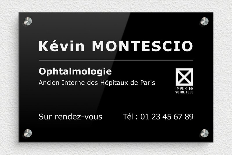 Plaque ophtalmologue - Plexiglass - 300 x 200 mm - noir-blanc - screws-spacer - pl-plexiglas-015-4