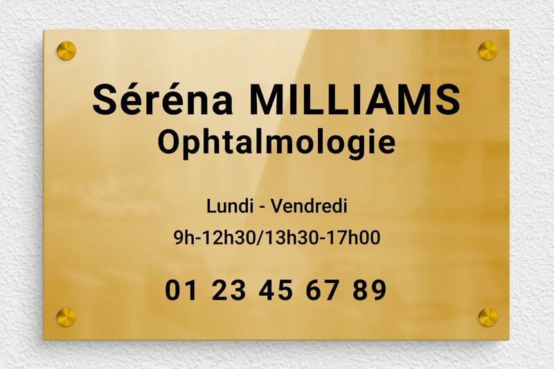 Plaque ophtalmologue - Laiton - 300 x 200 mm - poli - screws-spacer - pl-plexiglas-017-4