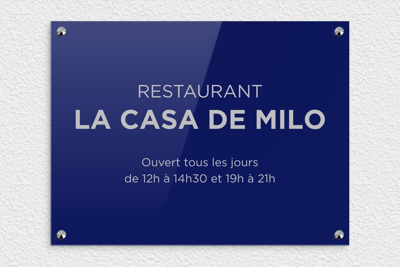 Signalétique restaurant - Plexiglass - 400 x 300 mm - bleu-argent - screws-caps - pl-restaurant-002-1