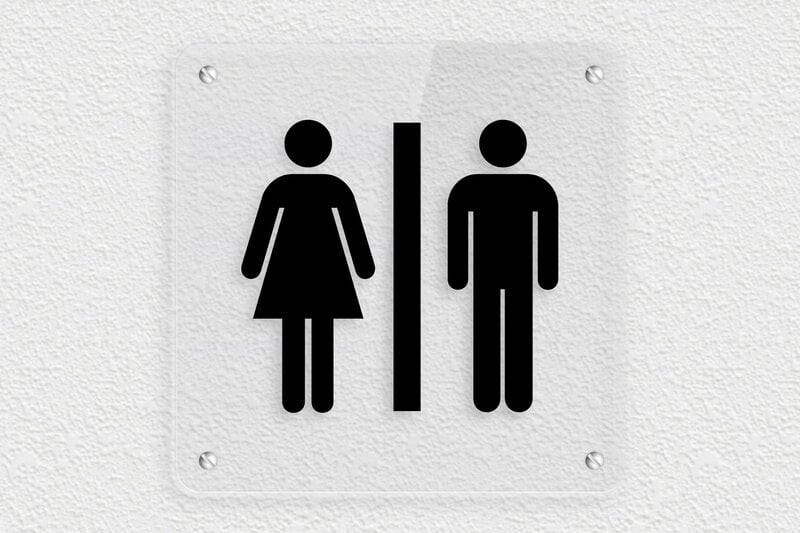 Plaque de porte WC - Toilettes et salle de bains - Signalisation toilettes - 150 x 150 mm - Plexiglass Transparent - transparent - screws - pl-toilette-001-1