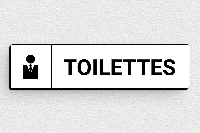 Plaque de porte WC - Toilettes et salle de bains - PVC - 100 x 25 mm - blanc-noir - glue - pl-toilette-003-1