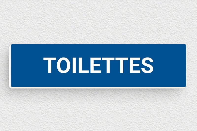 Plaque de porte WC - Toilettes et salle de bains - PVC - 100 x 25 mm - bleu-blanc - glue - pl-toilette-004-1