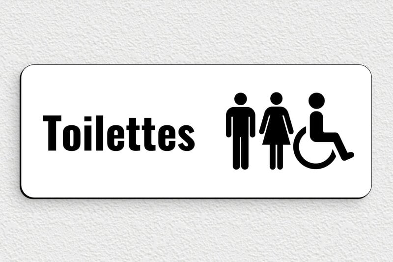 Signalétique restaurant - Plaque signalétique toilettes - 210 x 80 mm - PVC - blanc-noir - glue - pl-toilette-005-1