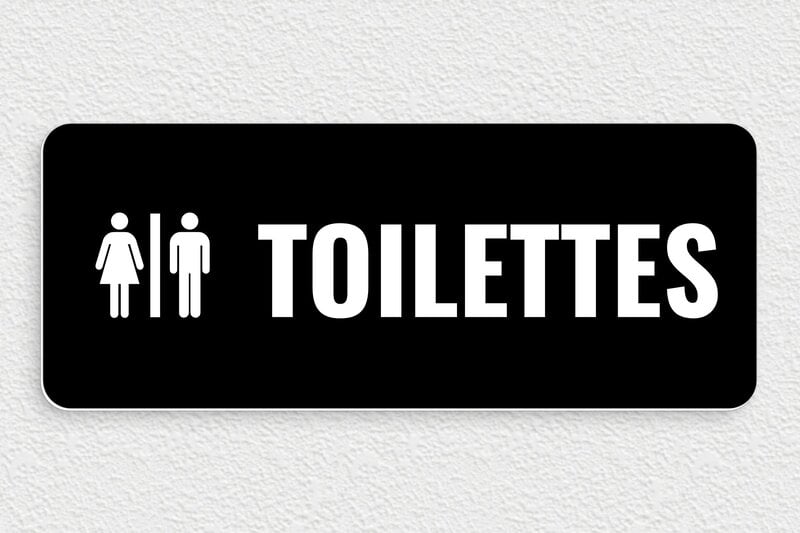 Plaque de porte WC - Toilettes et salle de bains - PVC - 300 x 120 mm - noir-blanc - glue - pl-toilette-008-1