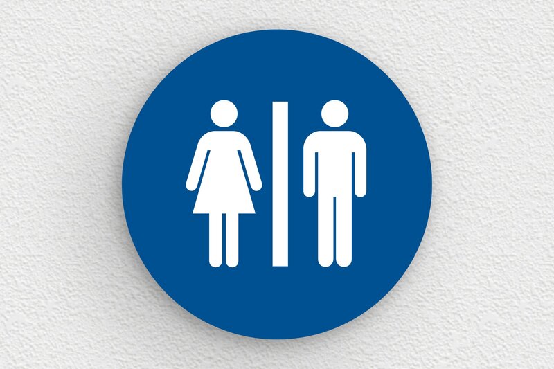 Plaque de porte WC - Toilettes et salle de bains - PVC - 100 x 100 mm - bleu-blanc - glue - pl-toilettes-010-1