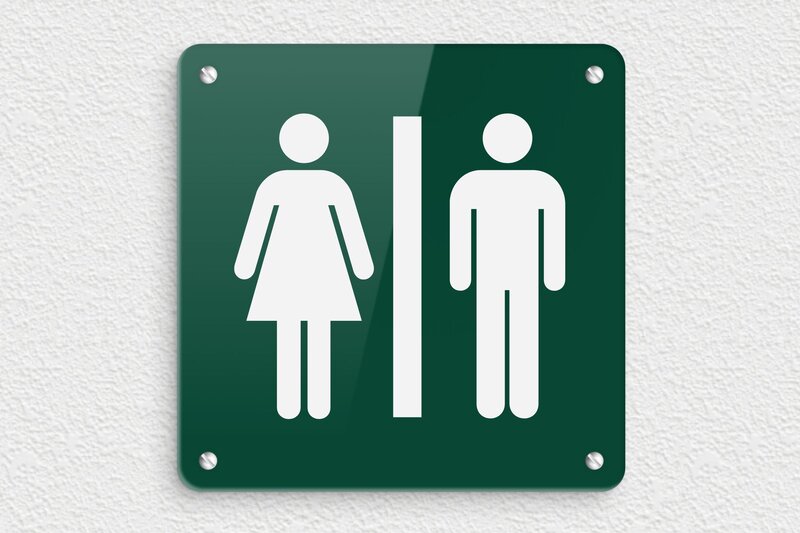 Plaque de porte WC - Toilettes et salle de bains - Plexiglass - 150 x 150 mm - vert-blanc - screws - pl-toilettes-012-1