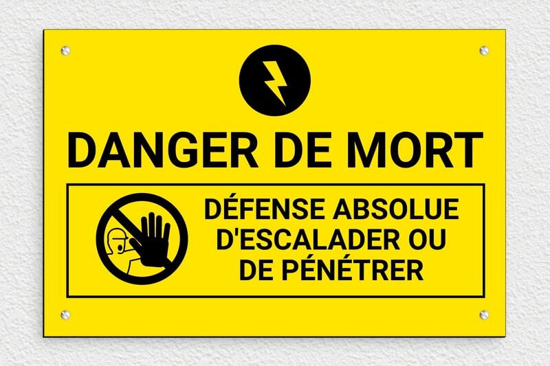 Panneau avertissement - Panneau danger de mort - 300 x 200 mm - PVC - jaune-noir - screws - pl-videosurveillance-002-1