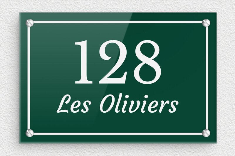 Plaque numéro maison en plexiglas - Plexiglass - 150 x 100 mm - vert-blanc - screws - pl-villa-013-1