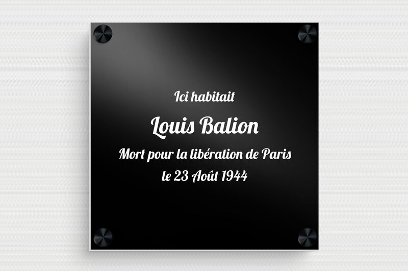 Plaque commémorative - Aluminium - 150 x 150 mm - noir - screws-spacer - plaque-commemorative-003-2