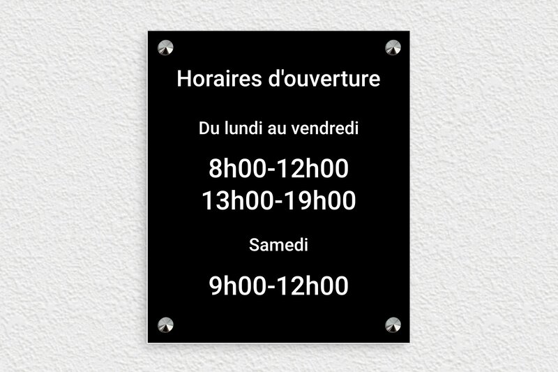 Panneau horaire d'ouverture - PVC - 210 x 250 mm - noir-blanc - screws-caps - plaque-horaire-gouverture-003-2