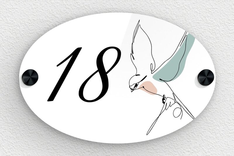 Plaque numéro maison oiseau - Plexiglass - 150 x 100 mm - custom - screws-caps - plaque-maison-animaux-014-1