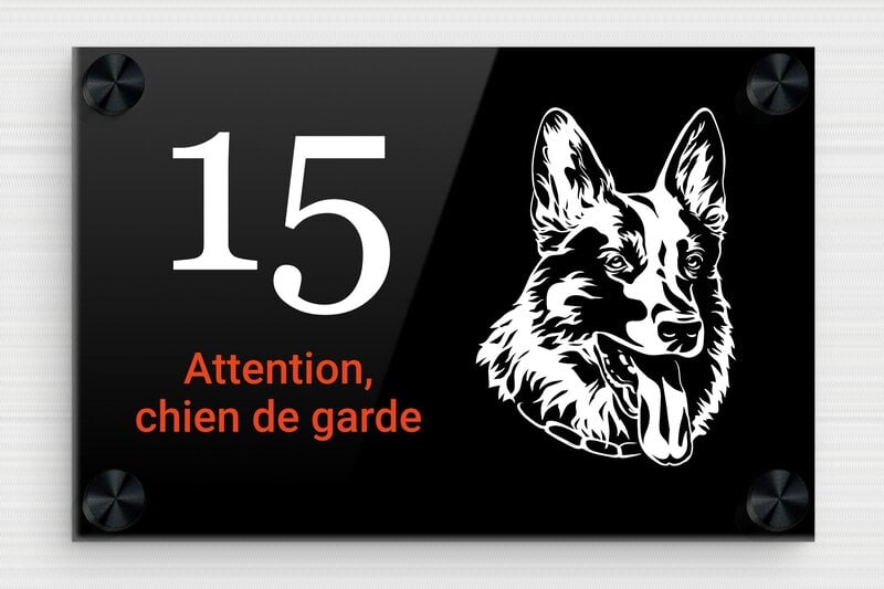 Attention au chien - Plexiglass - 150 x 100 mm - custom - screws-caps - plaque-maison-chien-001-1