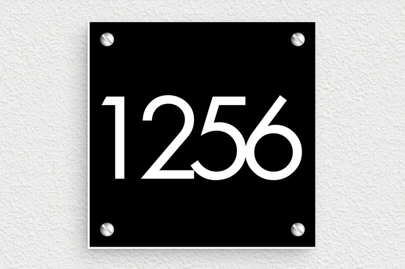 Numéro maison design noir - PVC - 100 x 100 mm - noir-blanc - screws - plaque-maison-noir-003-1