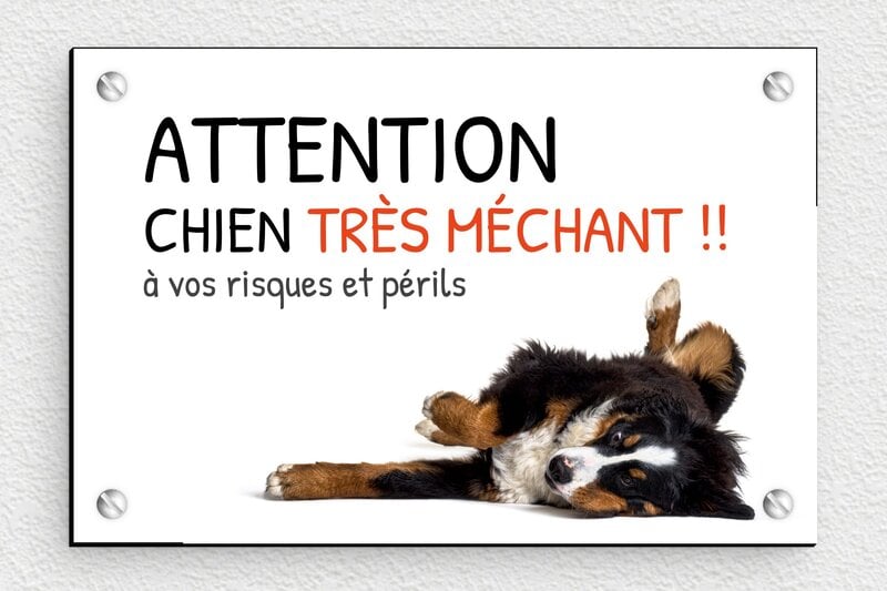 Chien humour - Attention chien très méchant - 150 x 100 mm - PVC - custom - screws - plaque-maison-portail-chien-006-1