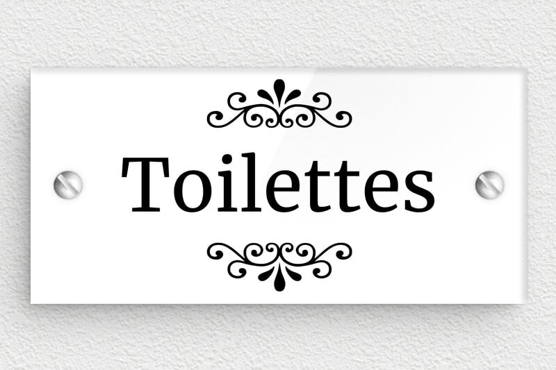 Plaque de porte WC - Toilettes et salle de bains - Plexiglass - 105 x 50 mm - blanc-noir - screws - plaque-porte-vintage-016-1