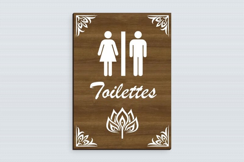 Plaque de porte WC - Toilettes et salle de bains - Bois - 150 x 210 mm - noyer - glue - plaque-porte-wc-sdb-004-1