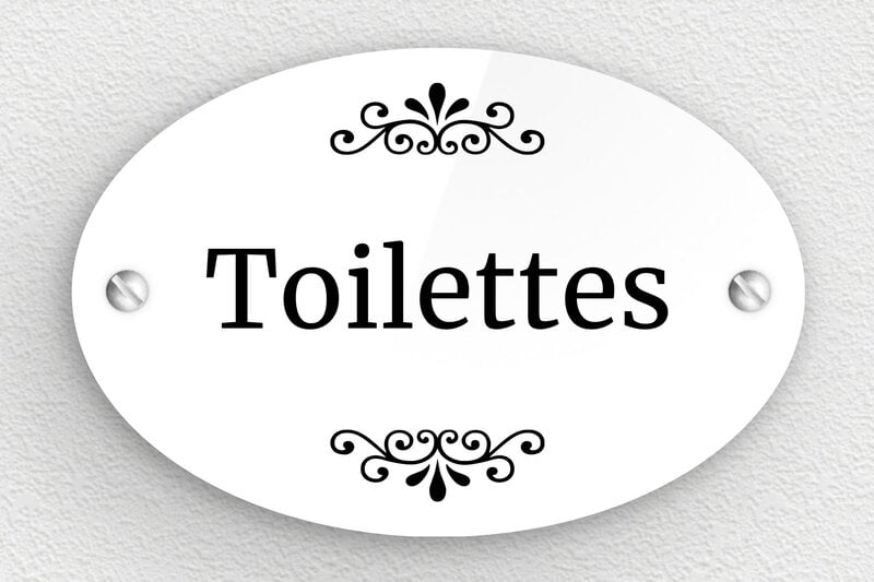 Plaque de porte WC - Toilettes et salle de bains - Plexiglass - 105 x 70 mm - blanc-noir - screws - plaque-porte-wc-sdb-016-1