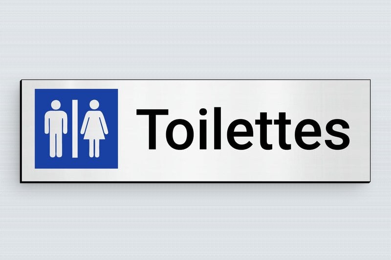 Plaque de porte WC - Toilettes et salle de bains - PVC - 170 x 50 mm - gris-brosse-noir - glue - plaque-porte-wc-sdb-019-1