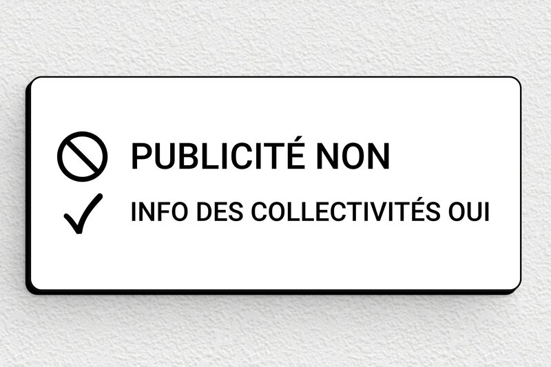 Stop PUB boîte aux lettres - Plaque non à la publicité - 80 x 35 mm - PVC - blanc-noir - glue - plaque-stop-pub-005-2