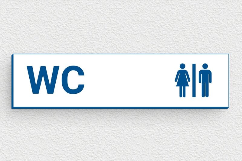 Signalétique Toilette et WC - PVC - 100 x 25 mm - blanc-bleu - glue - plaque-toilettes-002-2