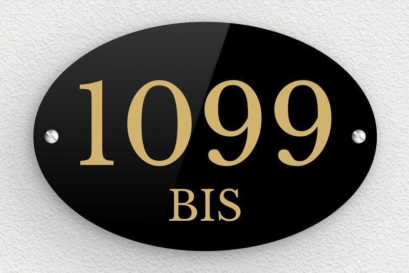 Plaque numéro maison - Plexiglass - 150 x 100 mm - noir-or - screws - plaque-villa-048-2