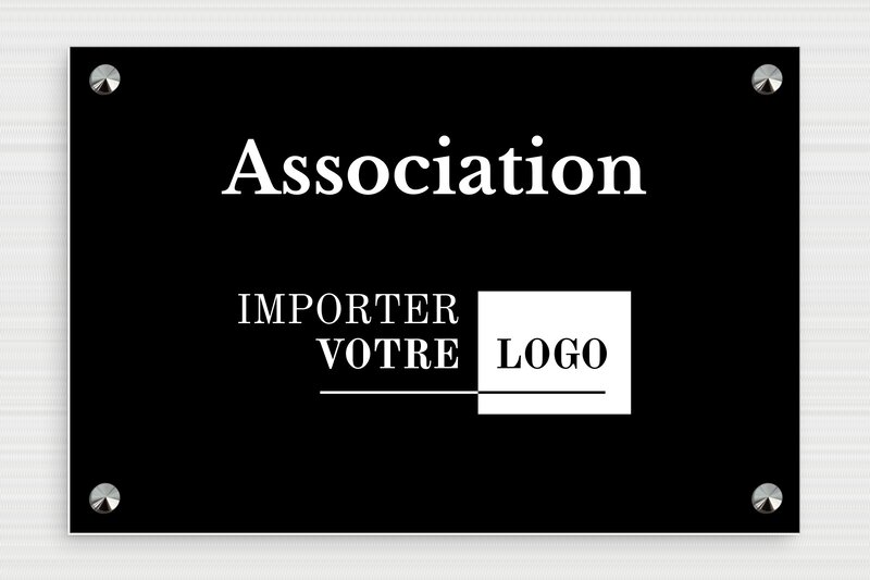 Plaque professionnelle association - PVC - 300 x 200 mm - noir-blanc - screws-caps - plaquepro-asso12