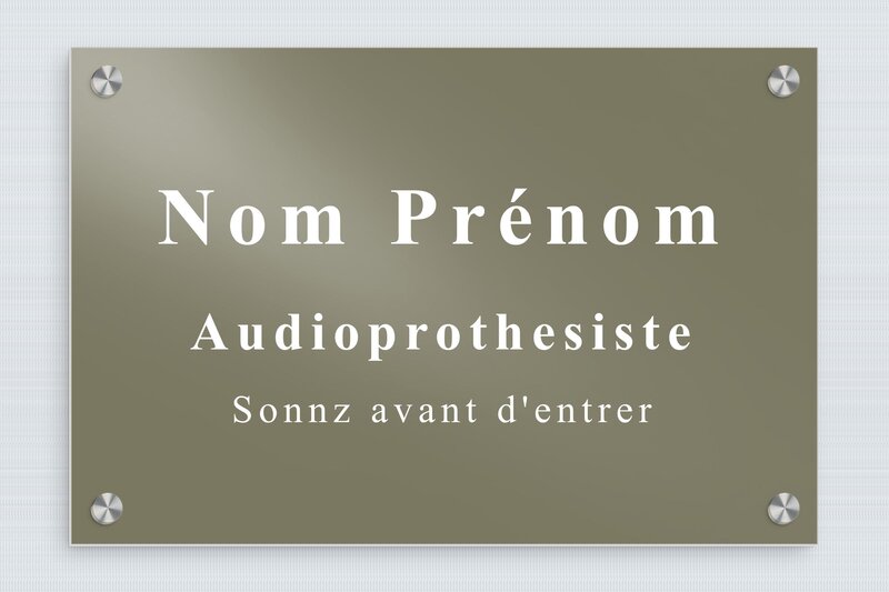 Plaque professionnelle audioprothésiste - Aluminium - 300 x 200 mm - taupe - screws-caps - plaquepro-job-audioprothesiste-005-4