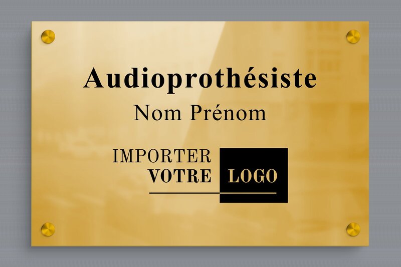 Plaque professionnelle audioprothésiste - Laiton - 300 x 200 mm - poli - screws-spacer - plaquepro-job-audioprothesiste-006-4