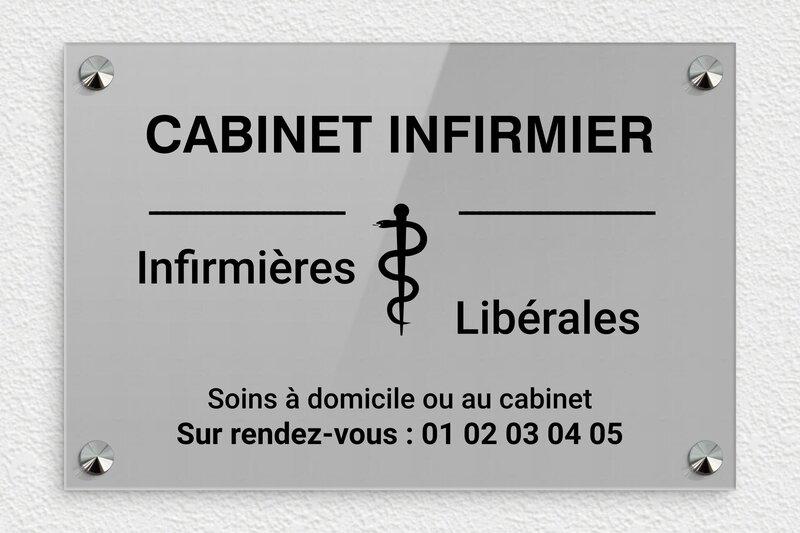 Plaque professionnelle cabinet infirmier - Plexiglass - 300 x 200 mm - gris-noir - screws-caps - plaquepro-job-cabinet-infirmier-003-0