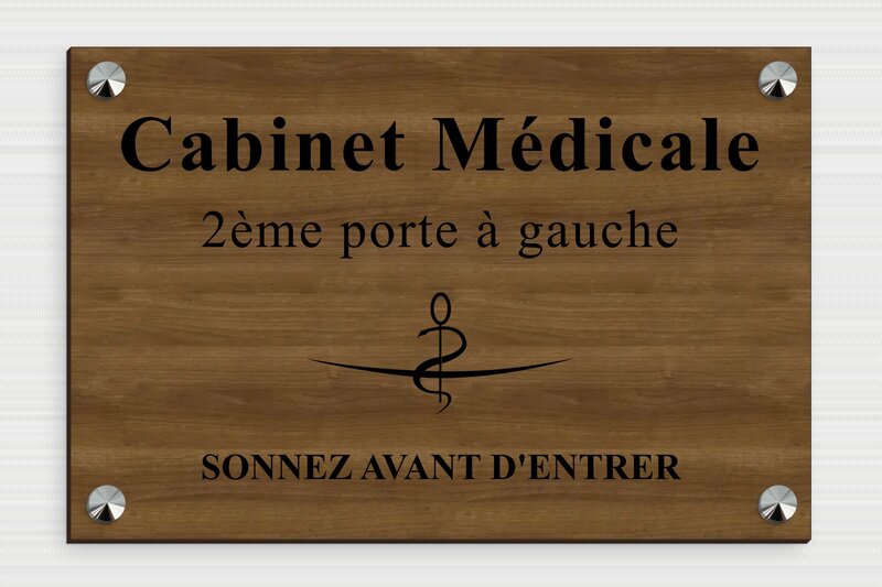 Plaque professionnelle en bois - Bois - 300 x 200 mm - noyer - screws-caps - plaquepro-job-cabinet-medical-005-49