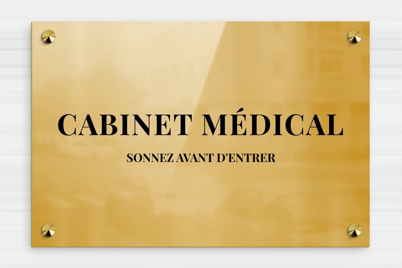 Plaque professionnelle cabinet médical - Laiton - 300 x 200 mm - poli - screws-caps - plaquepro-job-cabinet-medical-006-2