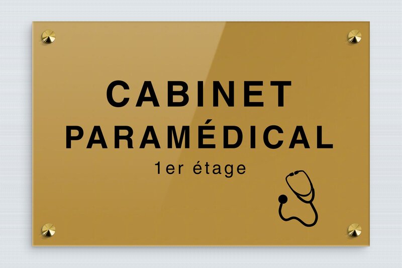 Plaque professionnelle paramédicale - Plexiglass - 300 x 200 mm - or-fonce-noir - screws-caps - plaquepro-job-cabinet-paramedical-003-4