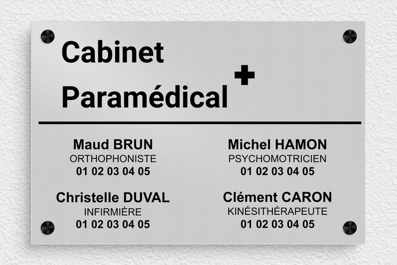 Plaque professionnelle paramédicale - Aluminium - 300 x 200 mm - anodise - screws-spacer - plaquepro-job-cabinet-paramedical-004-0