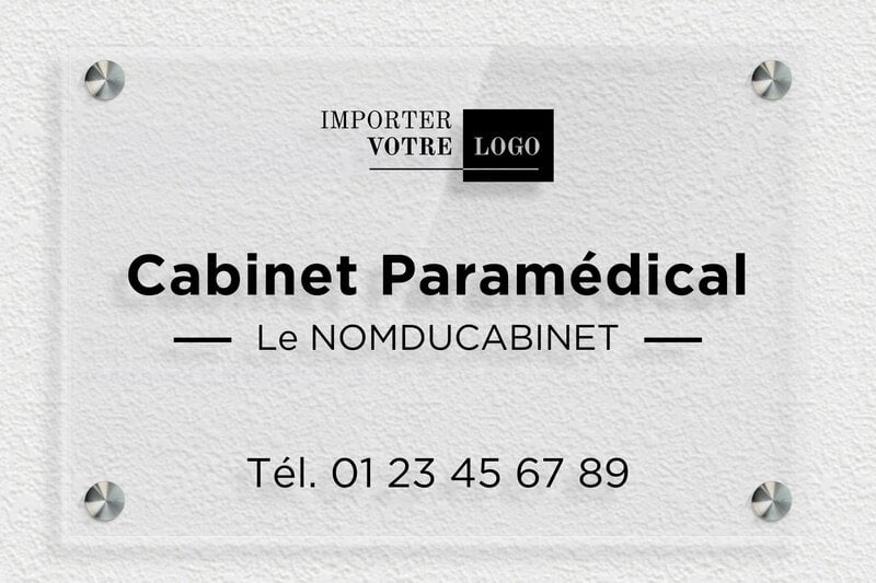 Plaque professionnelle paramédicale - Plexiglass Transparent - 300 x 200 mm - transparent - screws-spacer - plaquepro-job-cabinet-paramedical-005-0