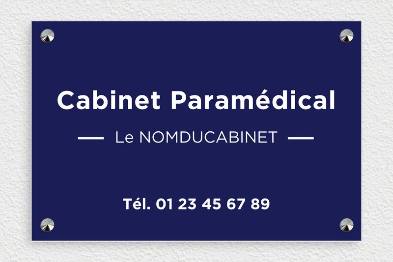 Plaque professionnelle paramédicale - PVC - 300 x 200 mm - bleu-marine-blanc - screws-caps - plaquepro-job-cabinet-paramedical-005-1