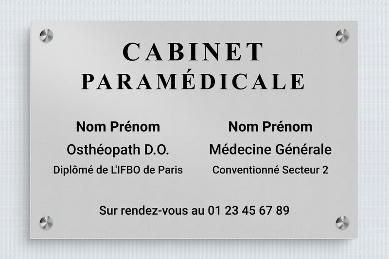 Plaque professionnelle paramédicale - Aluminium - 300 x 200 mm - anodise - screws-spacer - plaquepro-job-cabinet-paramedical-005-4