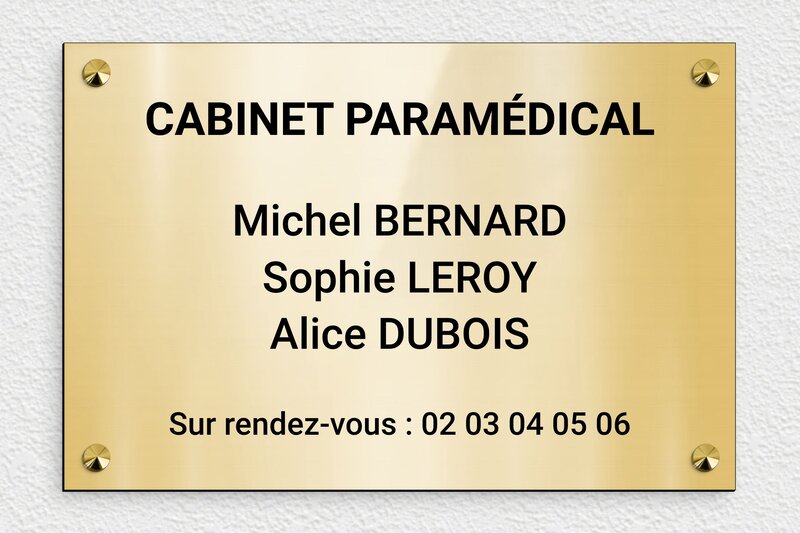 Plaque professionnelle paramédicale - PVC - 300 x 200 mm - or-brillant-noir - screws-caps - plaquepro-job-cabinet-paramedical-010-1