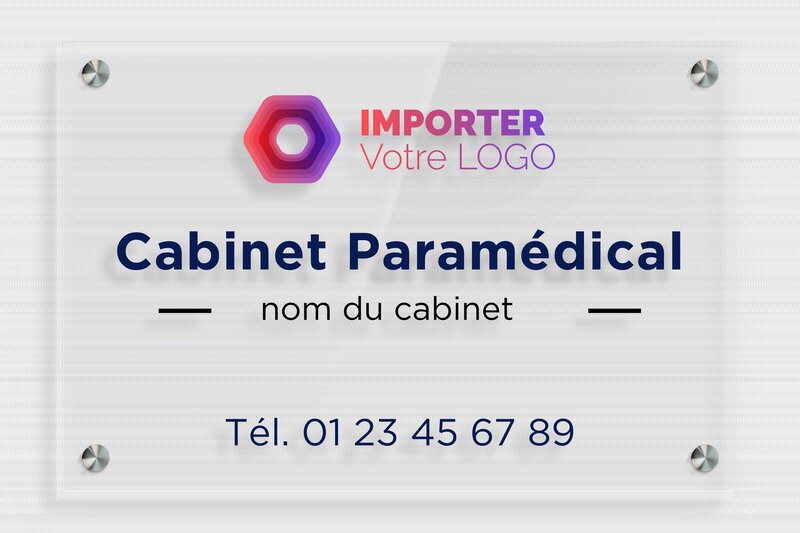 Plaque professionnelle paramédicale - Plexiglass Transparent - 300 x 200 mm - transparent - screws-spacer - plaquepro-job-cabinet-paramedical-quadri-002-3