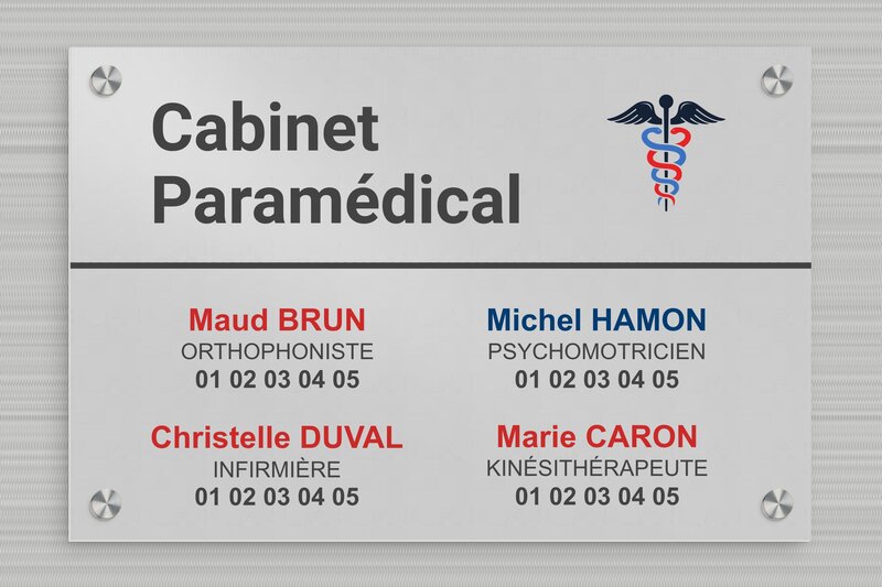 Plaque professionnelle paramédicale - Aluminium - 300 x 200 mm - anodise - screws-caps - plaquepro-job-cabinet-paramedical-quadri-003-3