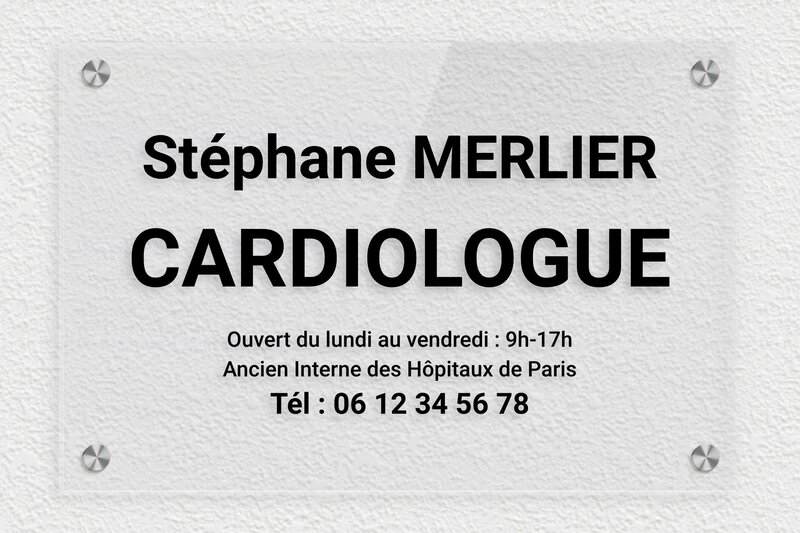 Plaque cardiologue - Plexiglass Transparent - 300 x 200 mm - transparent - screws-caps - plaquepro-job-cardiologue-001-0