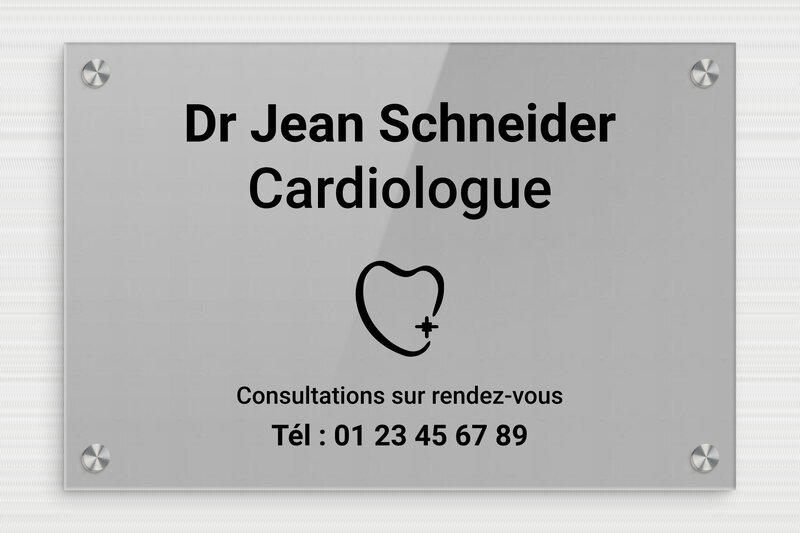 Plaque cardiologue - Plexiglass - 300 x 200 mm - gris-noir - screws-caps - plaquepro-job-cardiologue-001-4