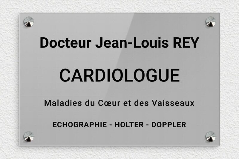 Plaque cardiologue - Plexiglass - 300 x 200 mm - gris-noir - screws-caps - plaquepro-job-cardiologue-003-0