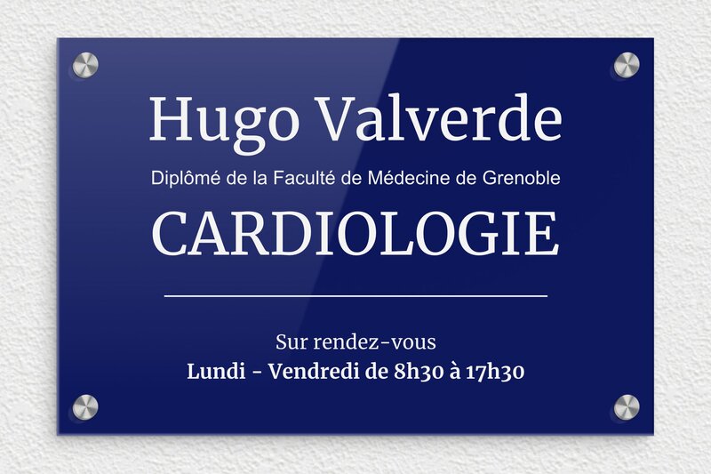 Plaque cardiologue - Plexiglass - 300 x 200 mm - bleu-blanc - screws-caps - plaquepro-job-cardiologue-003-2