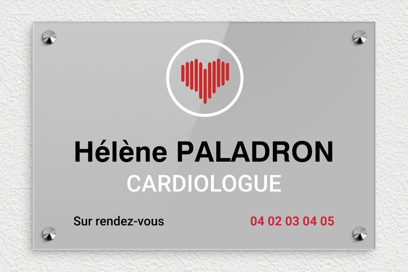 Plaque cardiologue - Plexiglass - 300 x 200 mm - custom - screws-caps - plaquepro-job-cardiologue-004-0