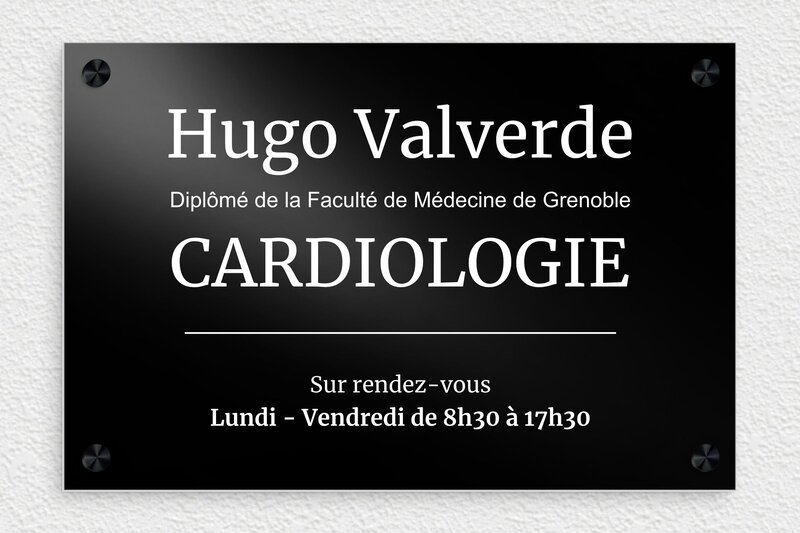 Plaque cardiologue - Aluminium - 300 x 200 mm - noir - screws-caps - plaquepro-job-cardiologue-004-1