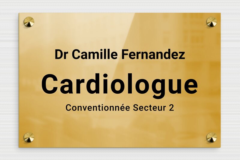 Plaque cardiologue - Laiton - 300 x 200 mm - poli - screws-caps - plaquepro-job-cardiologue-004-4
