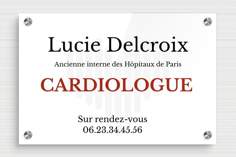 Plaque cardiologue - Plexiglass - 300 x 200 mm - custom - screws-spacer - plaquepro-job-cardiologue-quadri-002-3