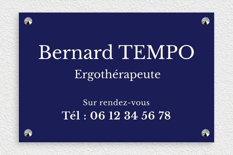 Plaque Ergothérapeute - PVC - 300 x 200 mm - bleu-marine-blanc - screws-caps - plaquepro-job-ergotherapeute-003-4