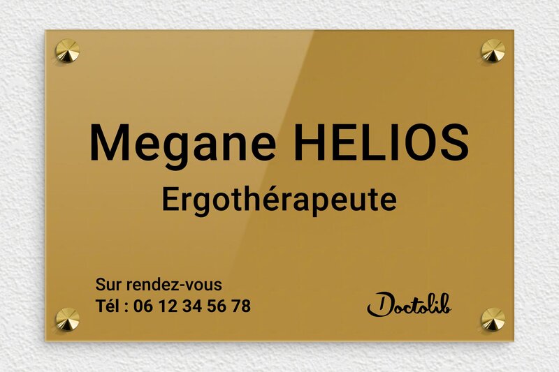 Plaque Ergothérapeute - Plexiglass - 300 x 200 mm - or-fonce-noir - screws-caps - plaquepro-job-ergotherapeute-005-4
